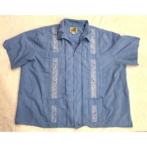 Haband Guayabera Shirt Mens Blue Zip Front Embroidered Short Sleeve XL 4XL